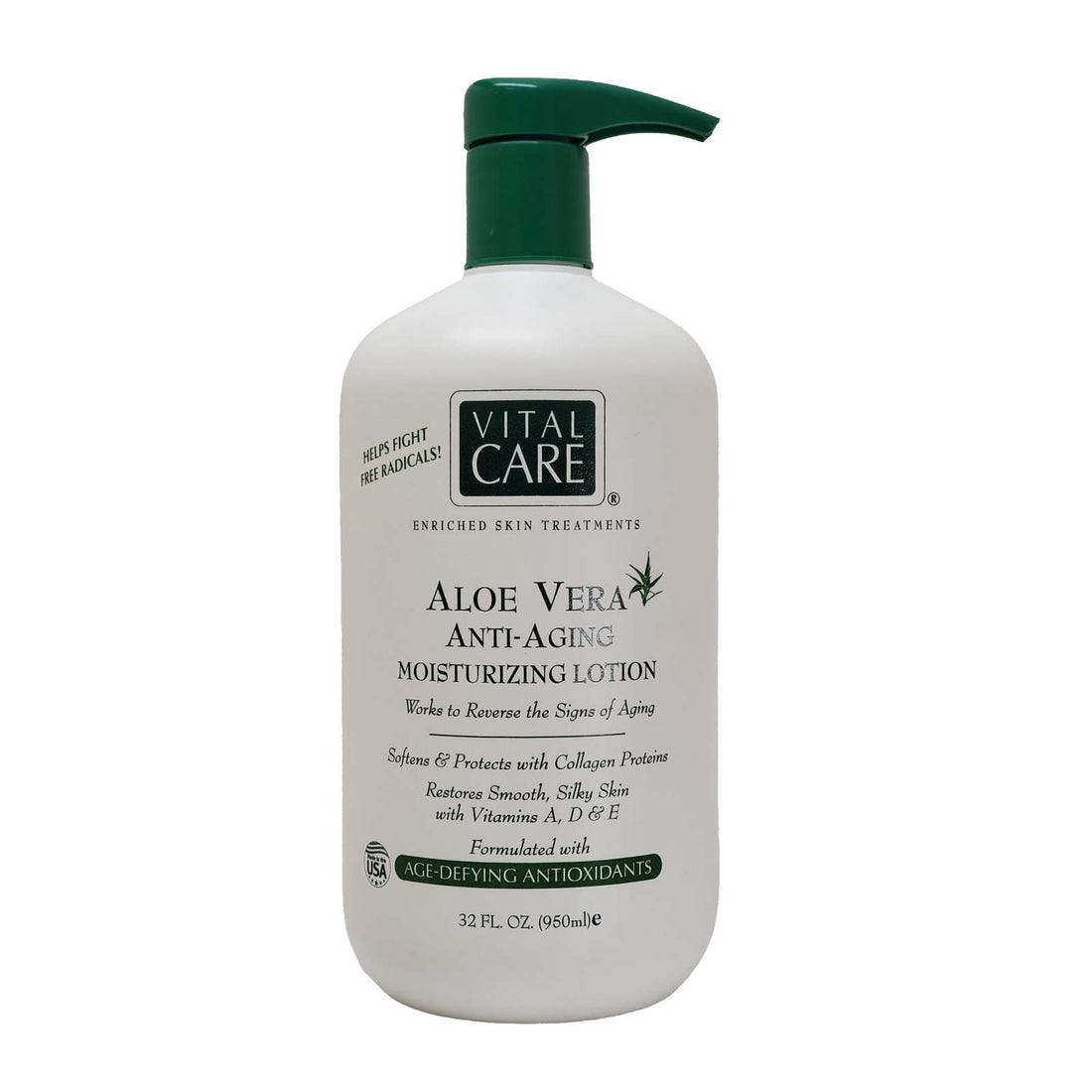 Vital Care Anti-Aging Aloe Vera Moisturizing Lotion with pump - 32oz (Two pack)
