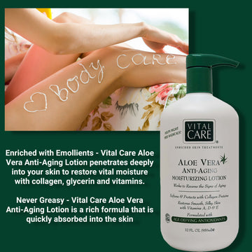 Vital Care Anti-Aging Aloe Vera Moisturizing Lotion with pump - 32oz (Two pack)
